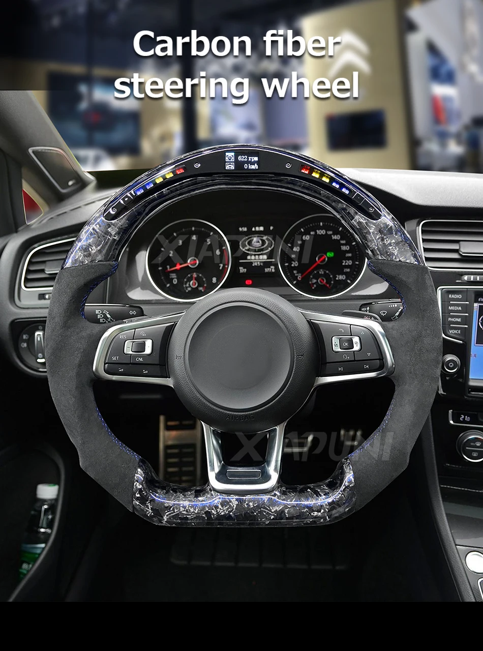 Fit For VW Steering Wheel Golf 7 MK7 Mk7.5 GTI Scirocco Polo GTS R Line 2015-2017 Forge Carbon Customized LED RPM Racing Wheel - - Racext 17