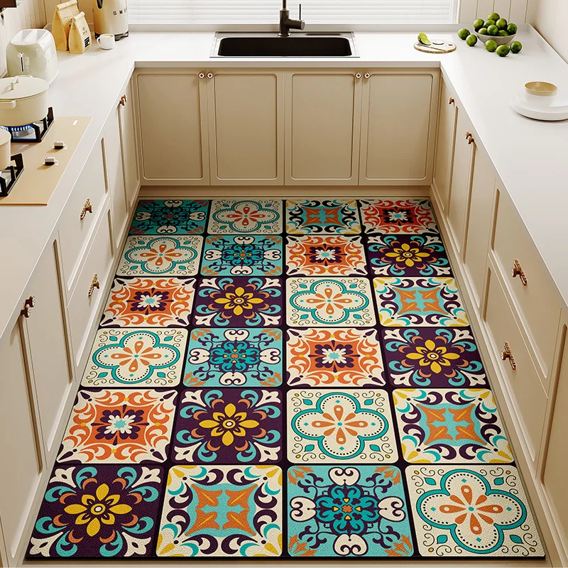 

Kitchen Carpet Big Size Water Absorbent Pvc Soft Diatom Mud Floor Mat Home Decoration Vintage Large Rug Alfombra De Cocina 주방 카펫