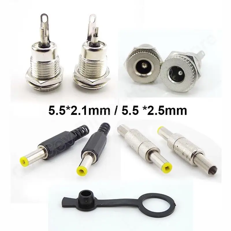 

Silver Metal 5.5x2.1mm/5.5mm x 2.5mm DC Power Male Plug Jack Connector with Spring Yellow Head 5.5*2.1/5.5*2.5mm N6