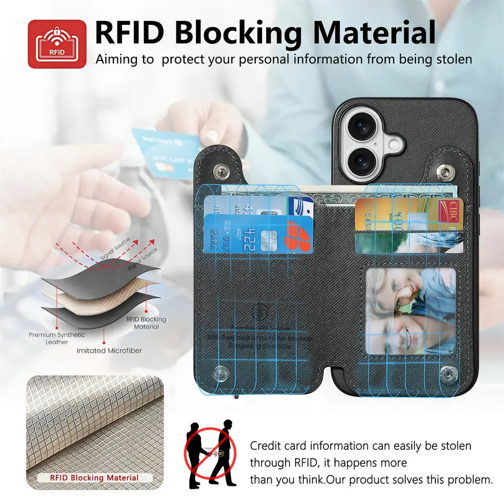 Luxury RFID Card Leather Wallet Case with Elastic Strap