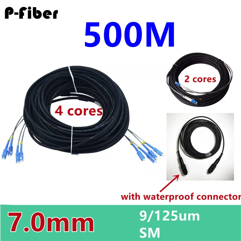 

500m 2/4 cores outdoor patch cord 7.0mm 2C 4C CPRI LC SC FC APC SM DVI waterproof FTTH jumper optical fiber armored cable 2 core