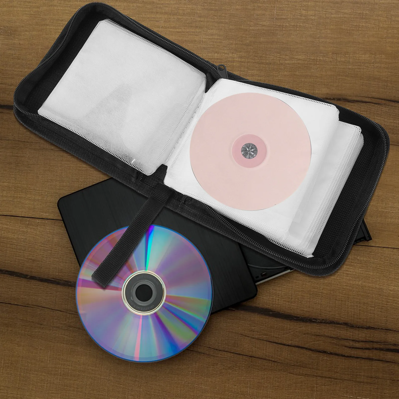 40 슬롯 휴대용 Cd Dvd 보관 가방 자동차 주최자 영화 애호가 게이머를위한 지퍼 Cd 파우치 Djs 컴팩트 디스크 케이스