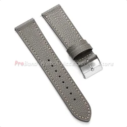Premium Calfskin Leather Watch Strap - Blue Grey Cowhide Wristband Bracelet for Men and Women, Available in Multiple Sizes (Grey)