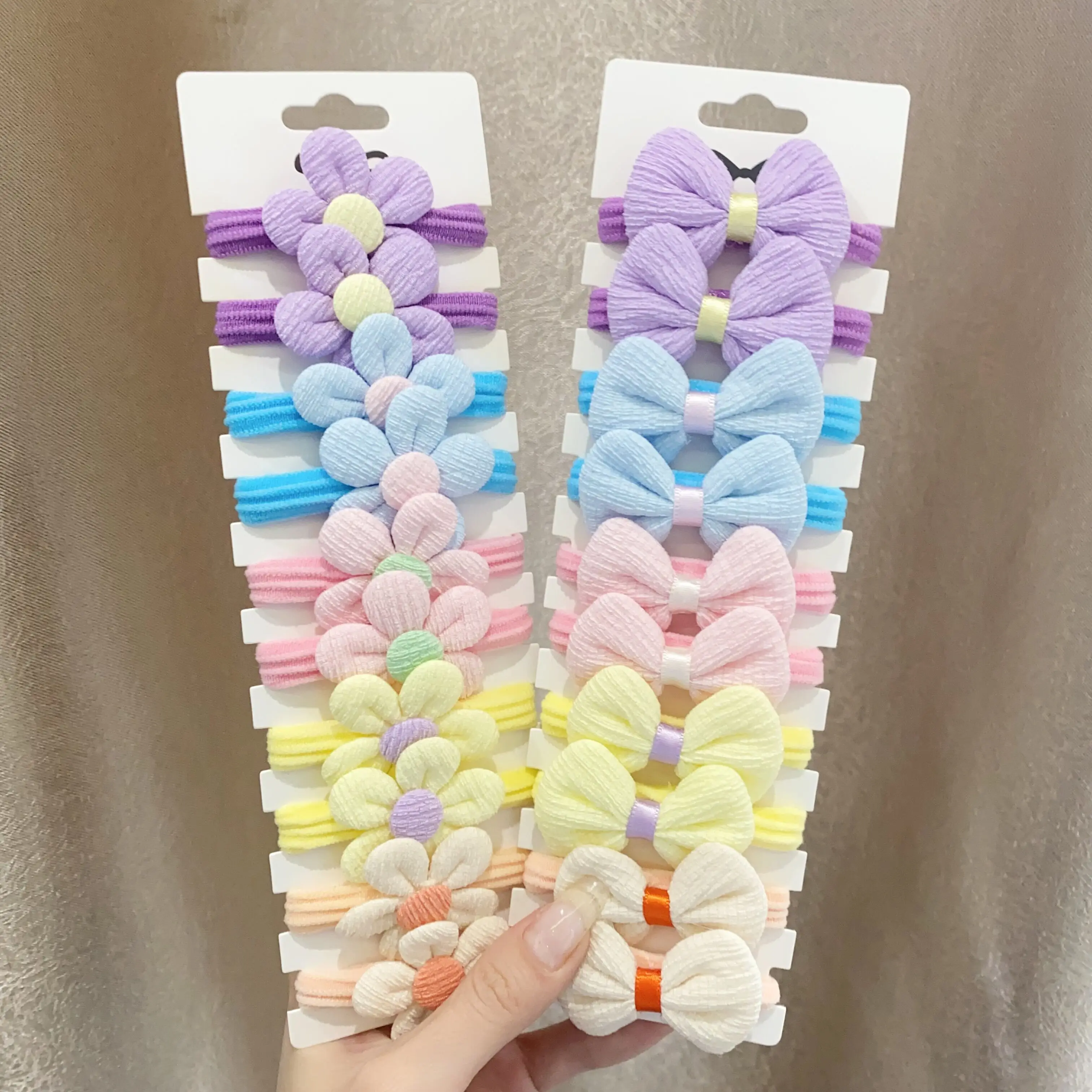 10pcs Cute Girls Nylon Flower Hair Ties Candy Elastic Bow Hair Bands Pigtails Rope Rubber Gum Scrunchies Accessories