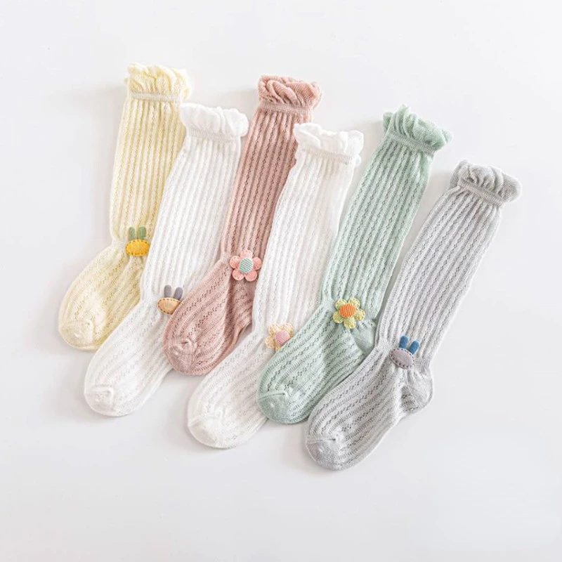 

Baby Girl Socks Toddler Baby Bow Cotton Summer Mesh Baby Knee Socks Newborn Infant Non-slip Long Baby Boys Socks 0-2T