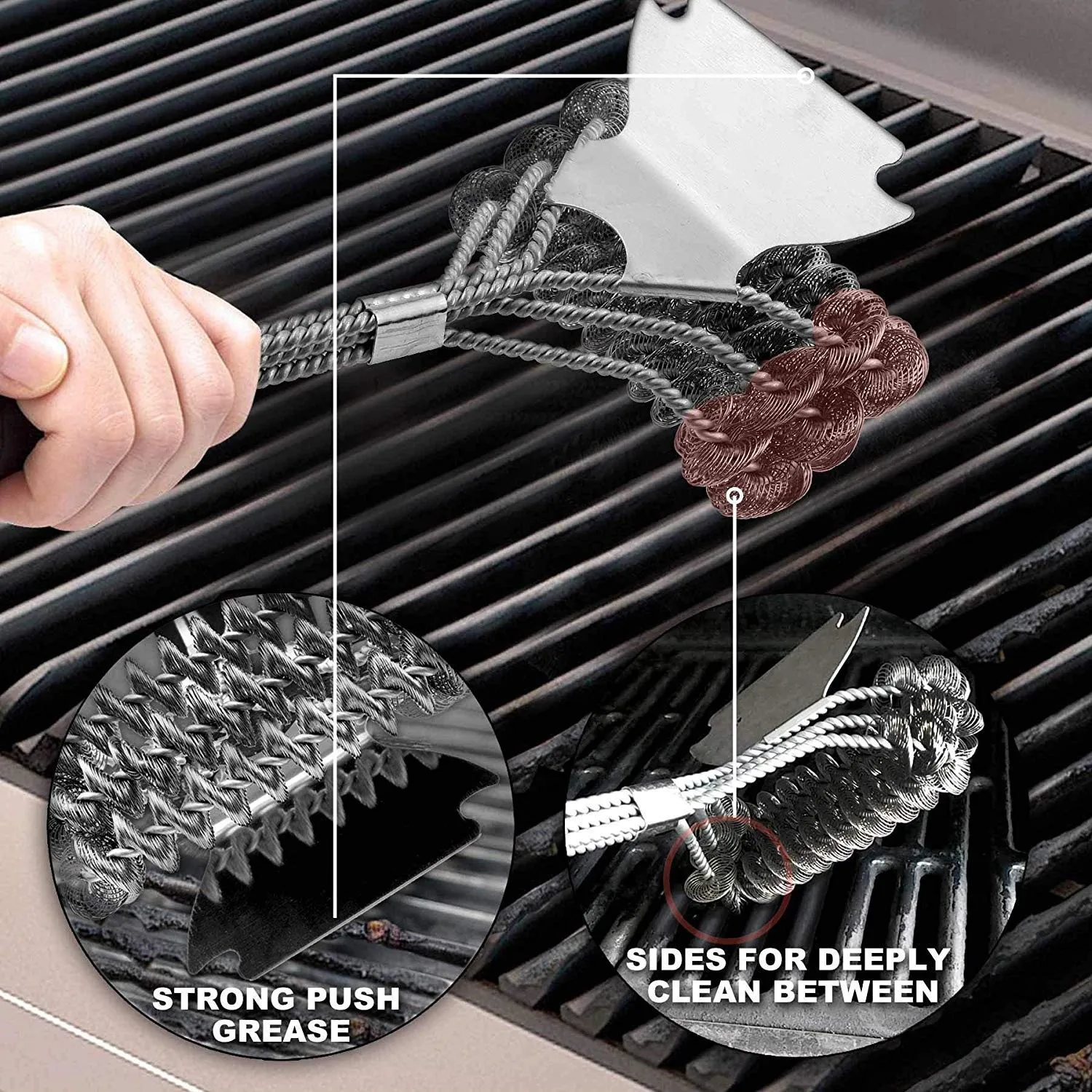 18inch Grill Grate Cleaning Brush with Scraper Stainless Steel BBQ Rack Cleaning Brush Grill Cleaner Bathroom Floor Clean Brush