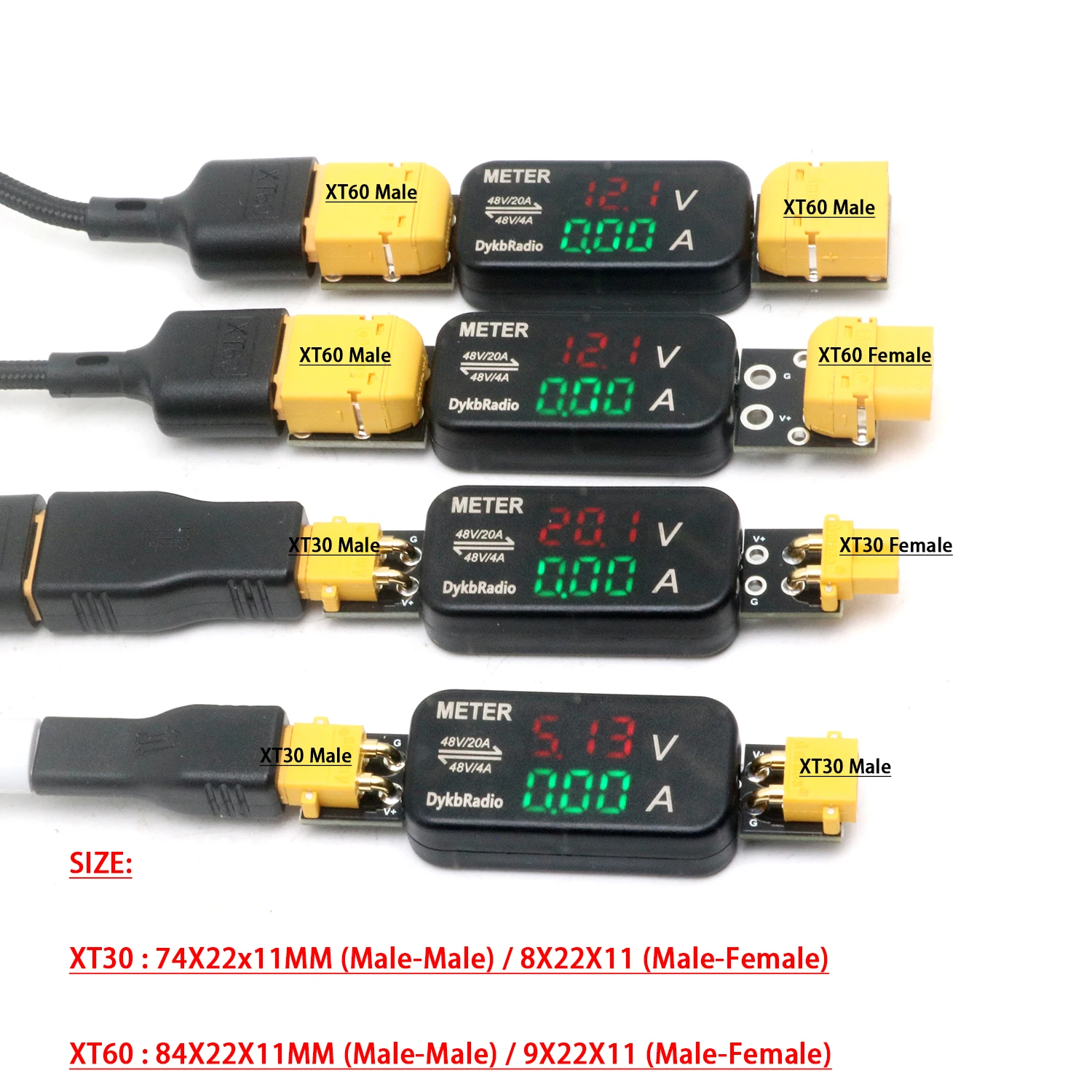 XT30/XT60 20A Bidirectional DC Voltage Current meter drone RC battery Charger Charging Discharging Tester digital Voltm Ammeter