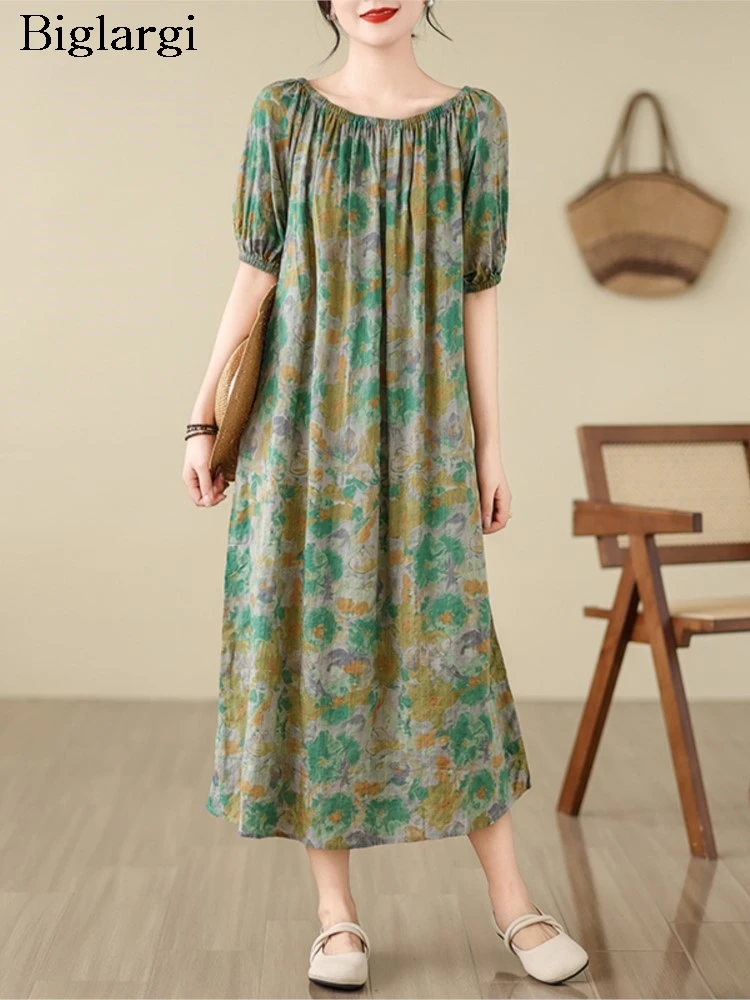 

Oversized Summer Flower Floral Print Long Dress Women Off Shoulder Fashion Ruffle Ladies Dresses Loose Pleated Woman Dress