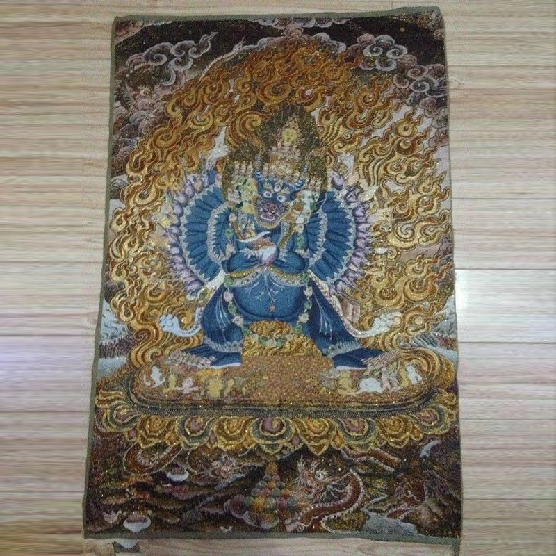 

23.64 " Chinese silk embroidery thangka Tibet and Nepal exorcism peace and wealt