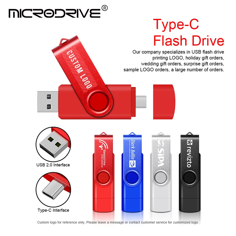 메탈 OTG 2 in 1 펜 드라이브 4GB 8GB 타입 C USB 메모리 스틱 32..