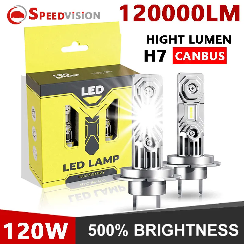 Lampadine Per Fari Auto Turbo H7 Led 120000Lm 120W Mini Diodo Luci Auto Lampade 3750 Csp Wireless 6000K 12V 24V Fari Per Camion