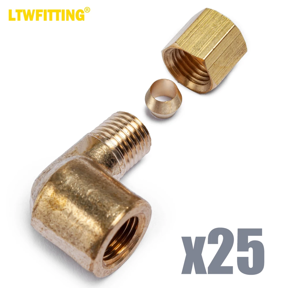 

LTWFITTING 3/16-Inch OD x 1/8-Inch Female NPT 90 Degree Compression Elbow,Brass Compression Fitting(Pack of 25)