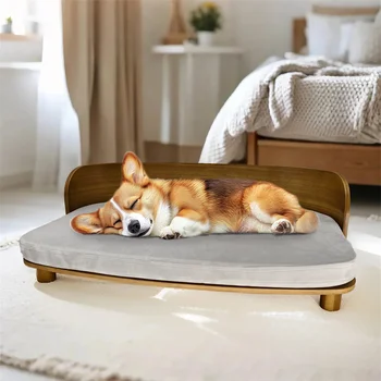 Elevated Dog Bed Pet Kitten Cat Sofa Bed for Small Dogs with Solid Wood Legs and Bent Wood Backrest Removable Washable Cover 3