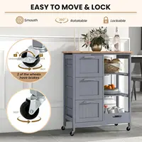 Kitchen Island with Storage, Kitchen Trolley on Wheels with Drawers & Open Shelves, Rolling Mobile Kitchen Island, Customized 4