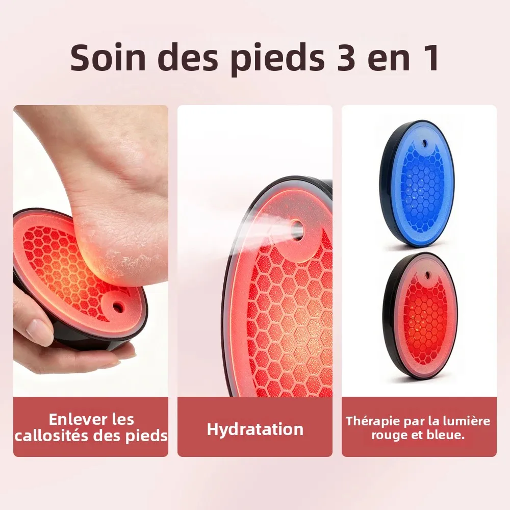 Broyeur électrique hydratant pour les pieds, luminothérapie rouge et bleue, exfoliant les callosités et les peaux mortes, rechargeable par USB, avec spray pour pédicure_voghion.com