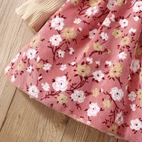 PatPat 2pcs Baby Ribbed Ruffle Long-sleeve Splicing Floral Print Corduroy Dress Set Soft and Comfortable Basic Style 5