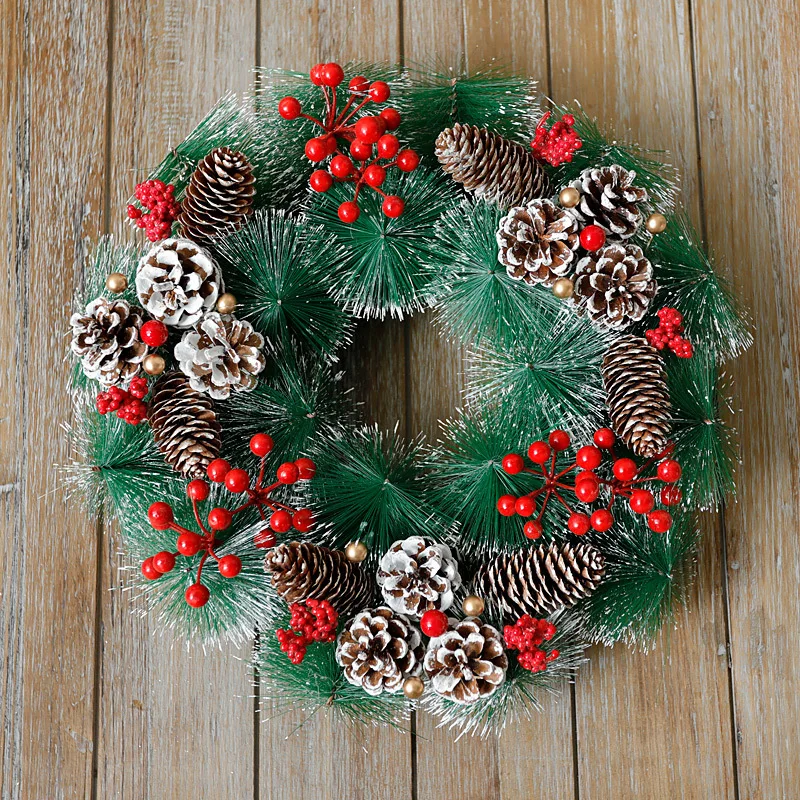 

40CM Christmas Red Fruit Pine Cone Pine Needle Garland Wall Door Home Pendant Shopping Mall Window Holiday Atmosphere Decoration