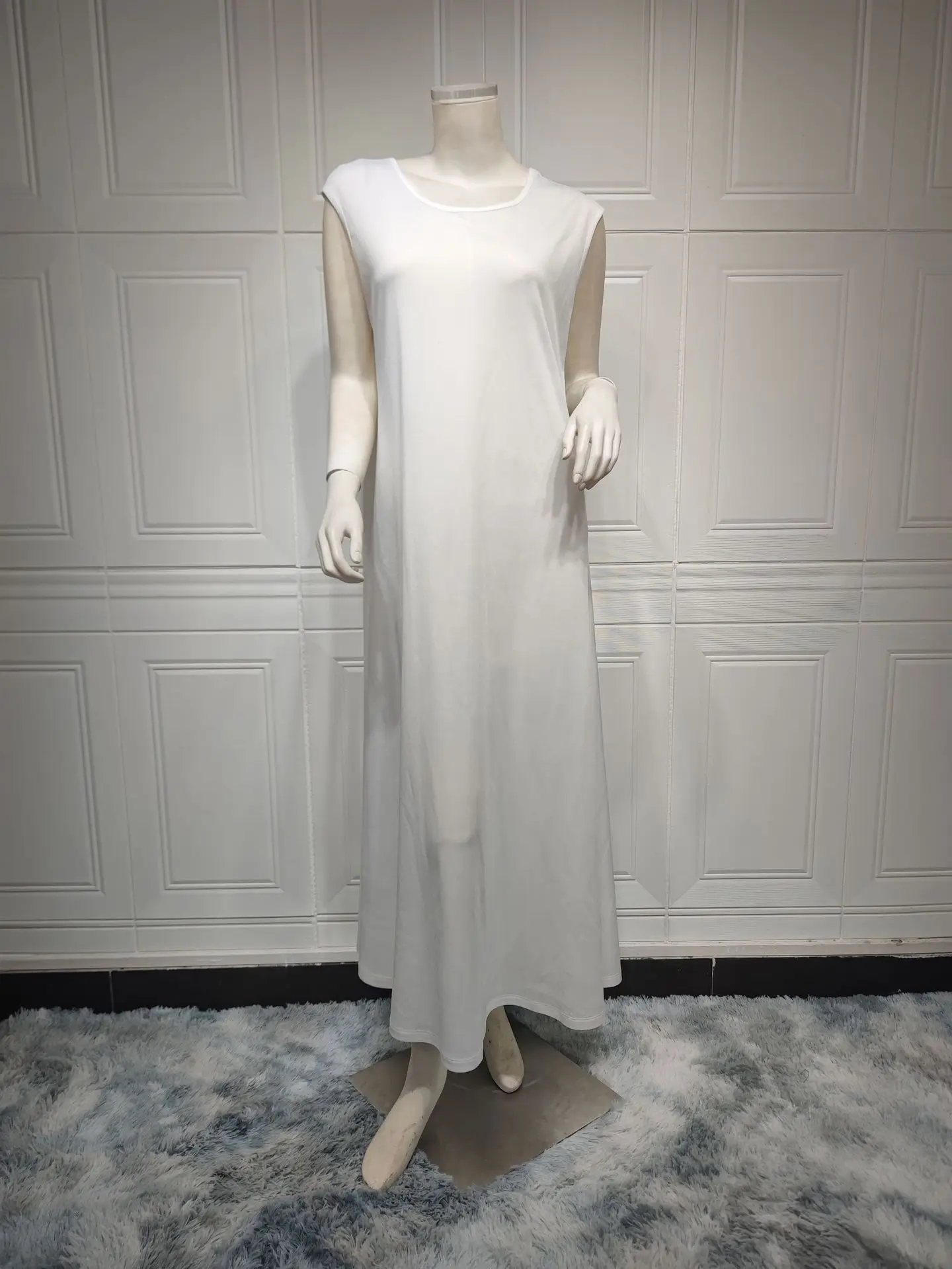 White Abaya Under Dress Islamic Inside Abayas All-Match Solid Slip Sleeveless Inner Muslim Dresses for Women Dubai Turkey Arabic