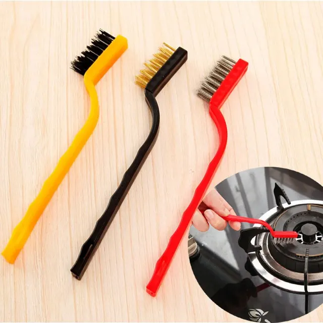 Brosse de nettoyage de cuisinière à gaz, combinaison de fil de cuivre et d'acier en Nylon, brosse à Long manche pour enlever l'huile, 3 pièces 3