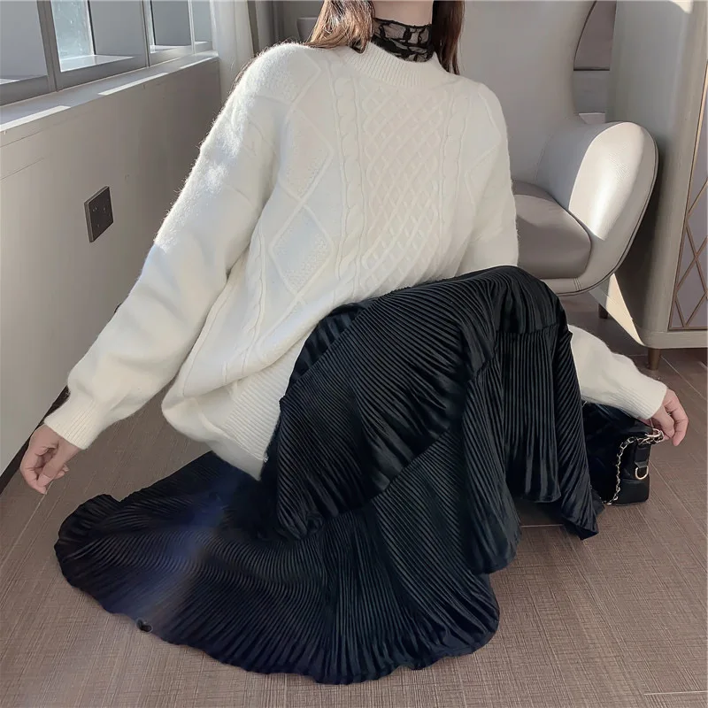 Pregnant Women New Autumn Winter Casual Skirt Simple Fashion Solid Color All-match Pleated Slim A-line Skirt Maternity Clothing