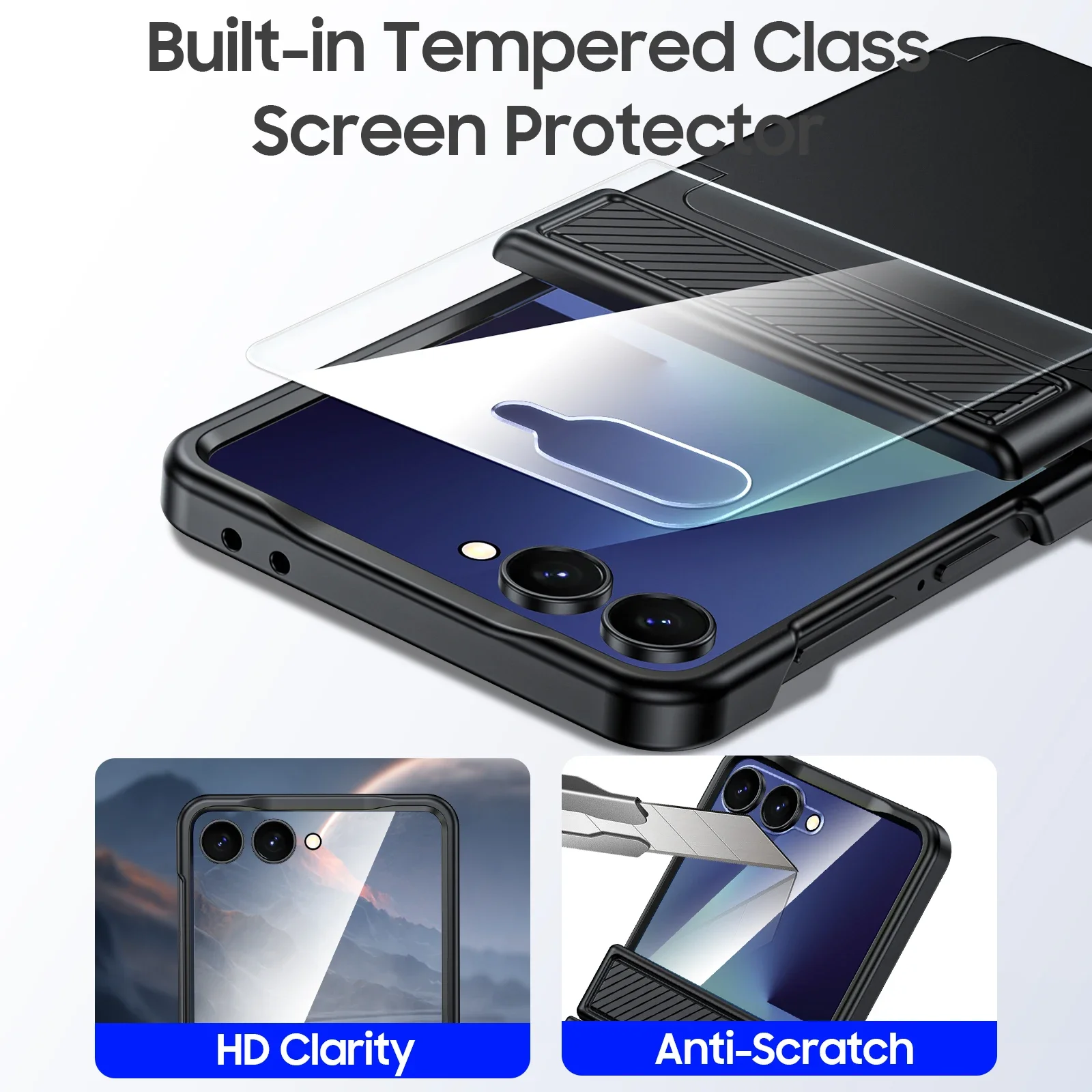 Elegant Card Holder Wallet with Built-In Screen Protector and Shockproof Rugged Case - Black