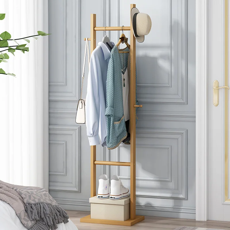 Simple Standing Coat Rack Floor Bedroom  Clothes Hooks Multifunctional Solid Wood Porch Rack For Coats for Organized Entryways