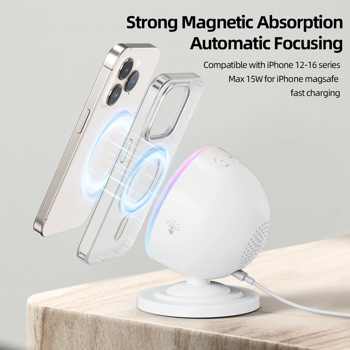 RGB Magnetic Wireless Charger Phone Holder Bluetooth Speaker For Magsafe iPhone 17 16 15 14 13 12 Pro Max Fast Charging Station