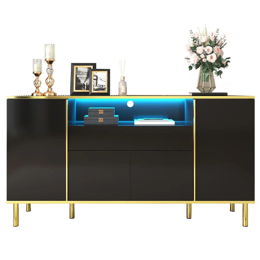 Hochglänzend schwarze Sideboard-Kommode – Aufbewahrungsschrank mit 1 Schublade, schlankes, minimalistisches Design, multifunktional für Schlafzimmer – Detail 12