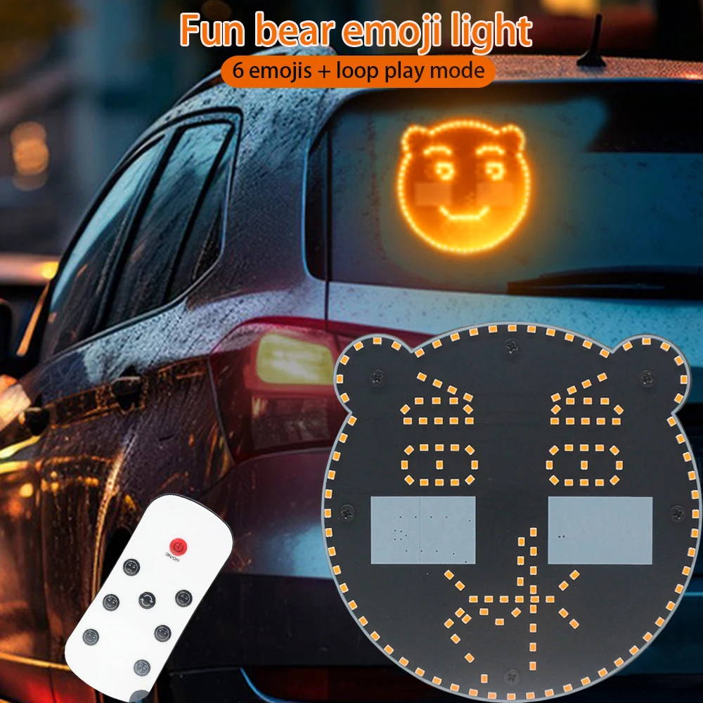 CarLEDFunEmoticonLightSmileFaceLightsWithRemoteControlCarRearWindowWarning