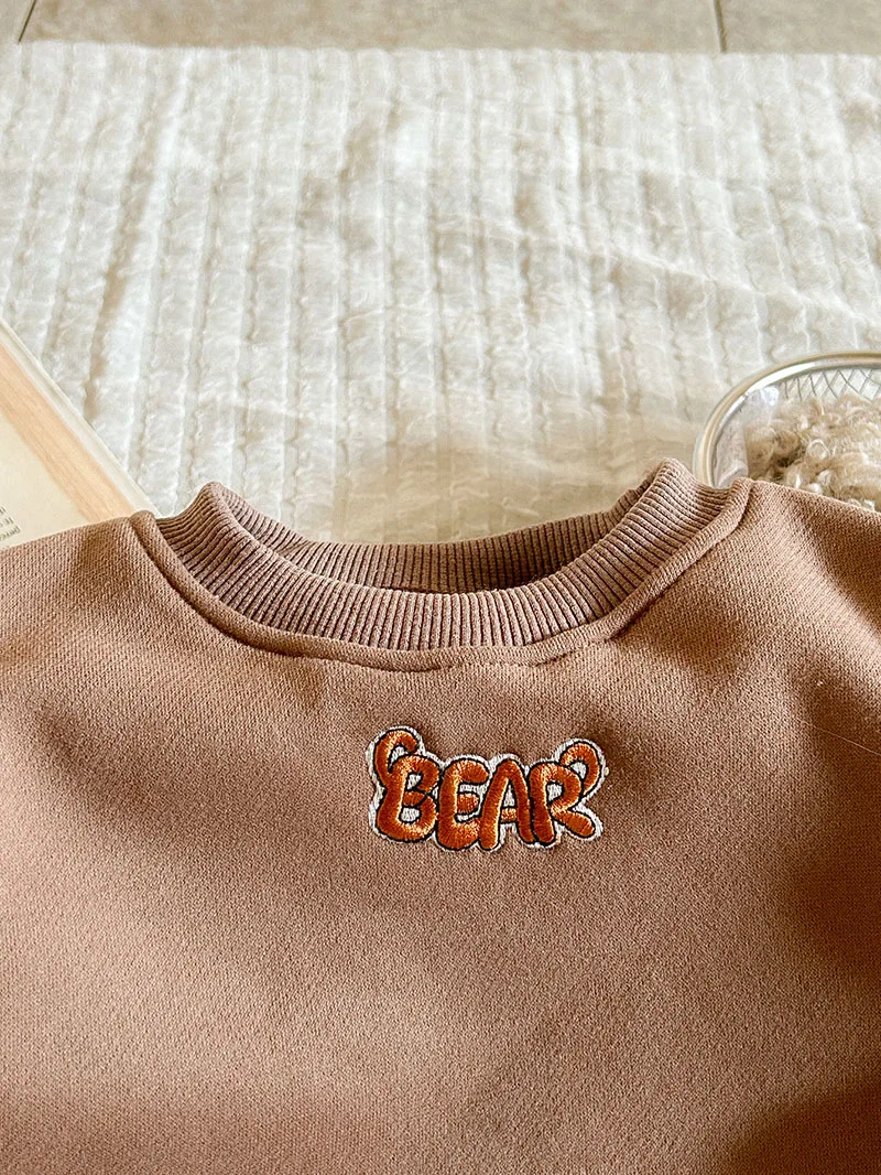 Winter Kids Hoodie Set Cartoon Bear Sweatshirt Suit