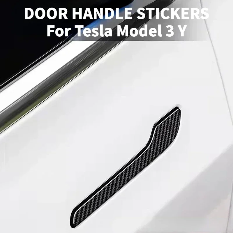 For Tesla Model 3 Modle Y 2017-2023 Car Door Handle Cover Protection Decoration Accessories (ABS Matte Carbon Fiber)-AB36