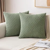 Striped Cushion Cover Green Corduroy Pillowcases Decorative Pillows for Sofa 18x18 Inch Throw Pillow Farmhouse Home Decor 1Pcs 1