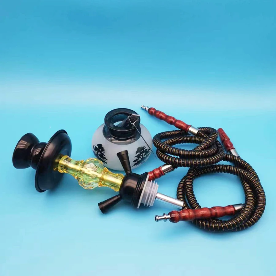 Arabic Hookah Set Small Size Double Tube Hookah Glass Bottle Ceramic Bowl Hose Club Ktvhookah Accessories Birthday Gift