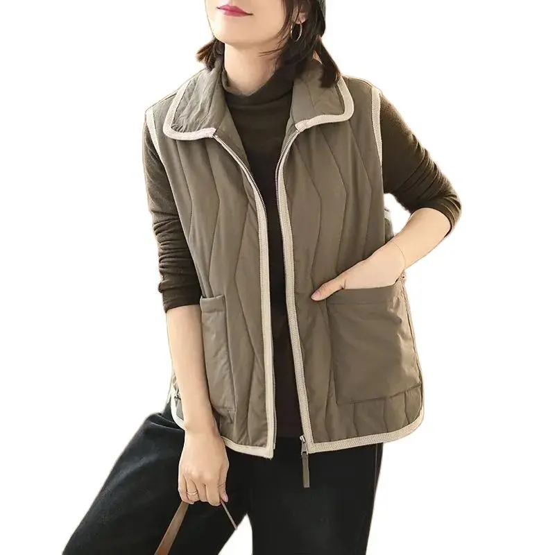 

Модный дизайн с лацканами, модель 2023 года, осенне-зимняя хлопковая куртка без рукавов, повседневный Теплый Женский жилет