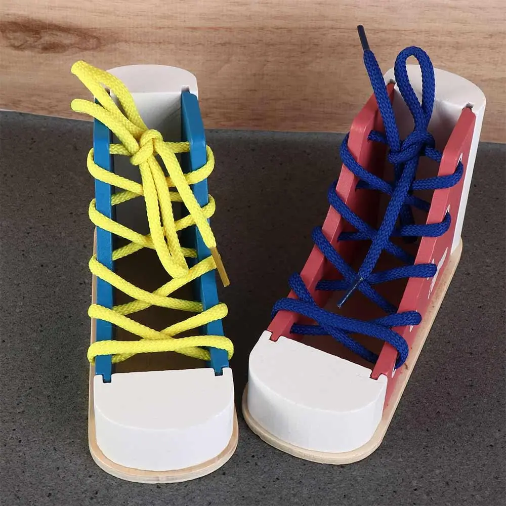 Lacing Sneaker Wooden Shoelace Toys Tie Shoes Puzzle game Montessori Tie-Up Shoe Puzzle Toy Lacing Shoes Wood