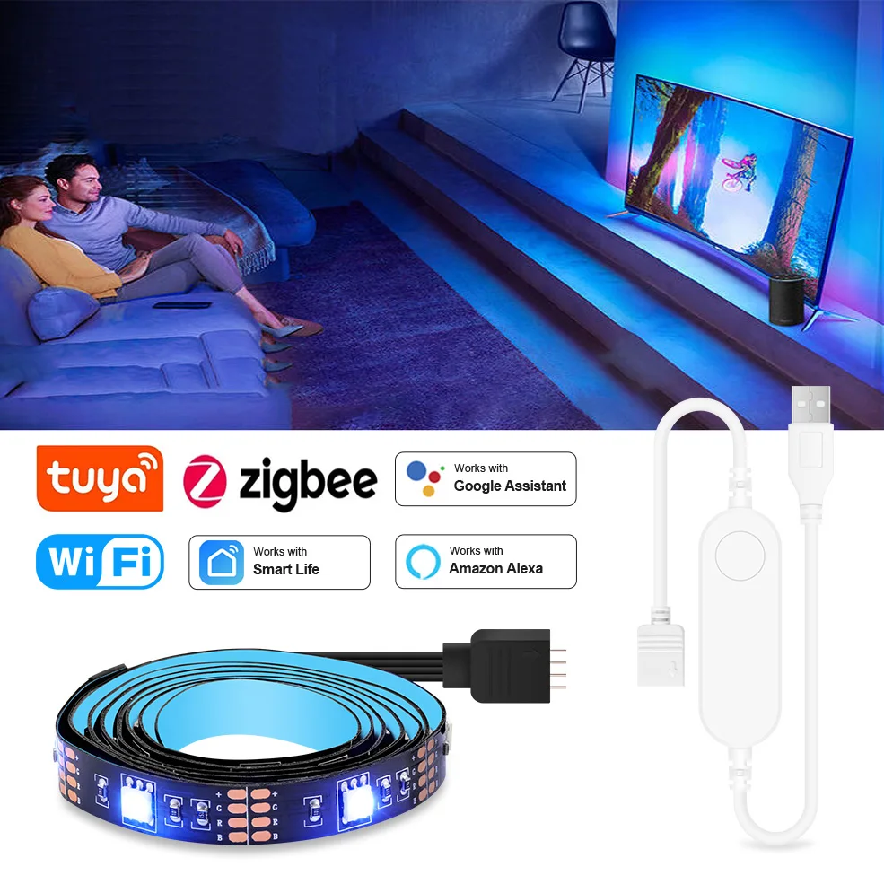 1-5M TUYA ZIGBEE 5V USB LED Strip 5050 RGB Color Changing Light TV Backlighting