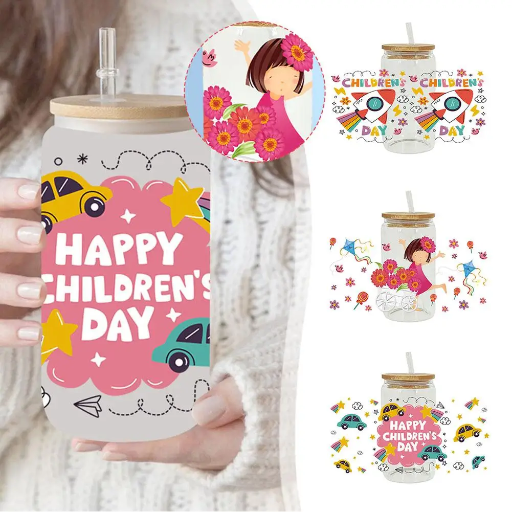 

UV DTF Transfer Stickers For 16 Ounce Glasses 3styles Cute Children's Day DIY Glasses Cup Stickers For Laptops,luggage,furn F6F8