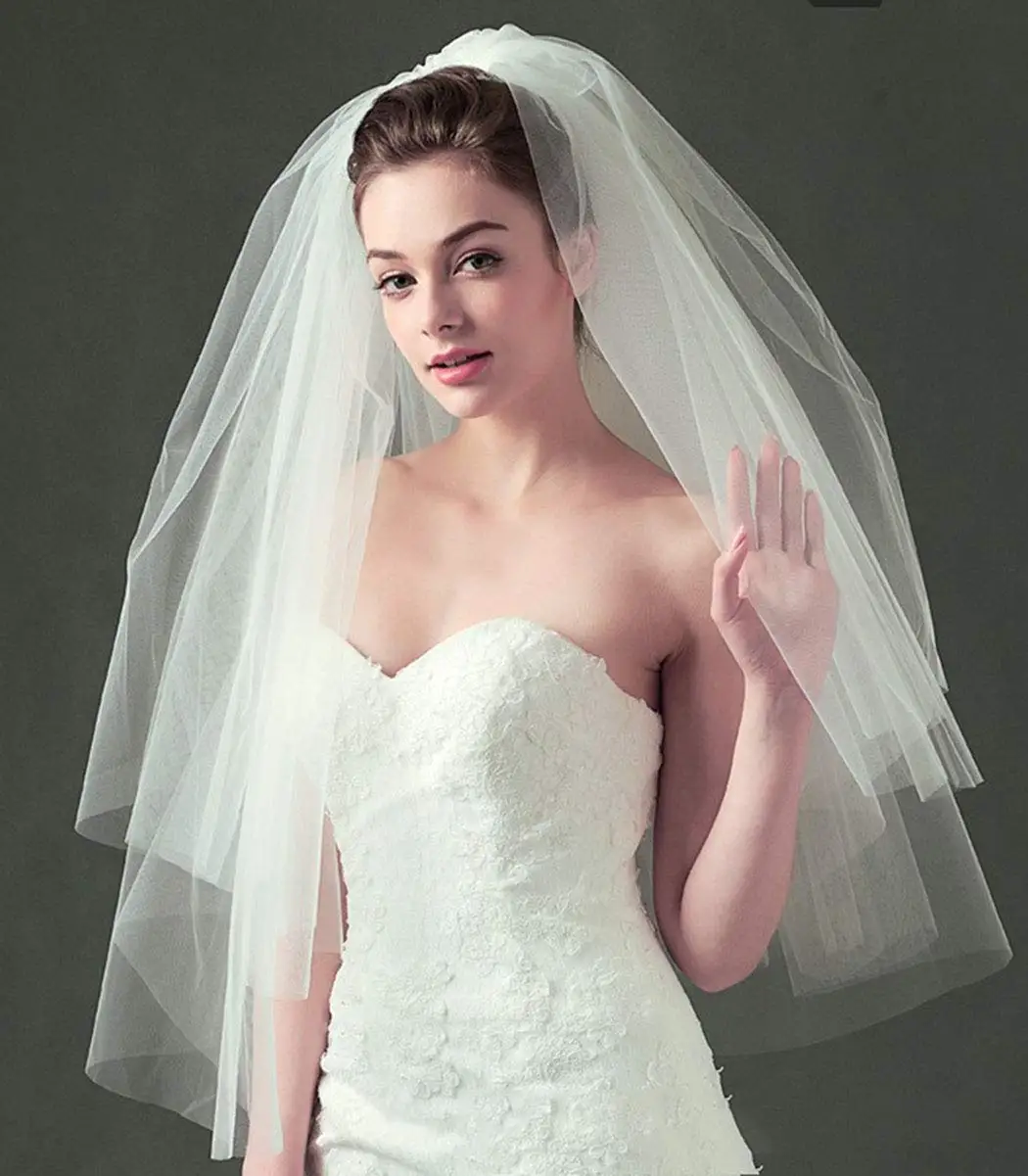 

Beautiful Bridal Wedding Veils Short 2 Tier White Tulle Blusher Veil with Comb Bride Hair Accessories for Women and Girls