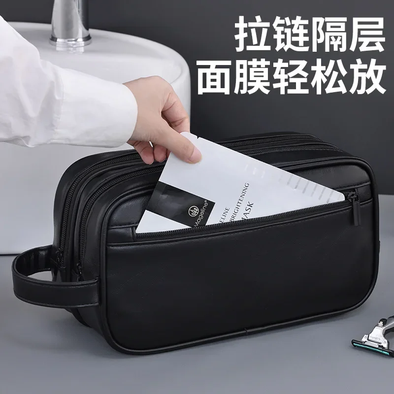 Toiletry Bag for Men PU Leather Travel Wash Organizer Dopp Kit Water-resistant Shaving Bag for Toiletries Accessories 4