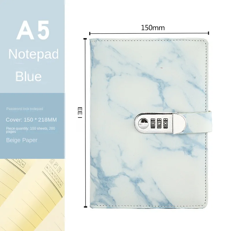 

Password Notebook Marble Texture Student Diary with Lock Notebook Sub-stationery Thickened Hand Account Notepad