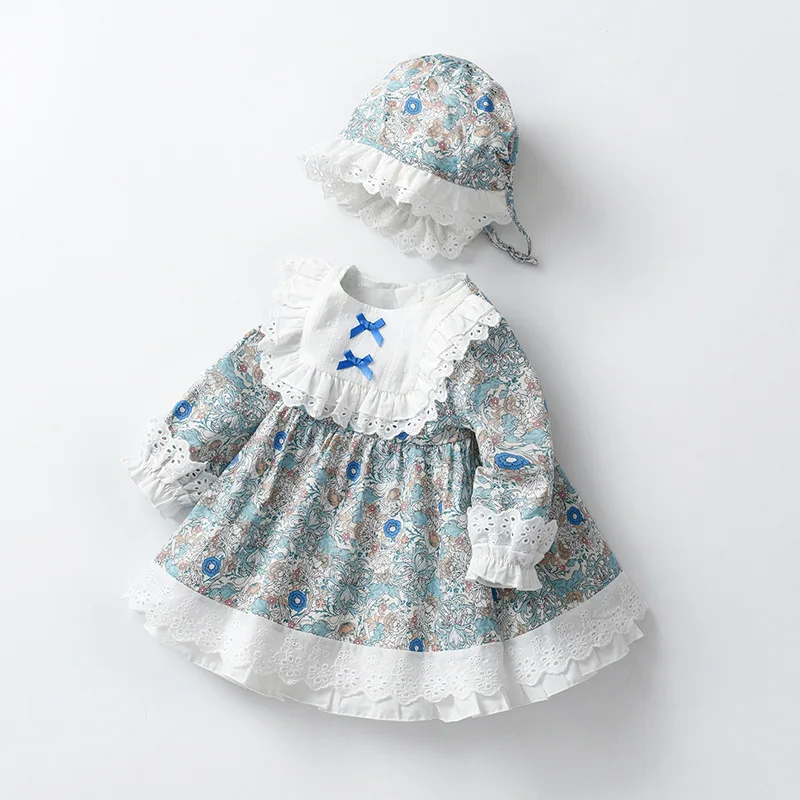 beautiful baby girl skirt Spring Kids Clothes Lantern-sleeved Girls Baby Dress Floral Print Children's Dress with Hat 0-4T fashion baby girl skirt Dresses
