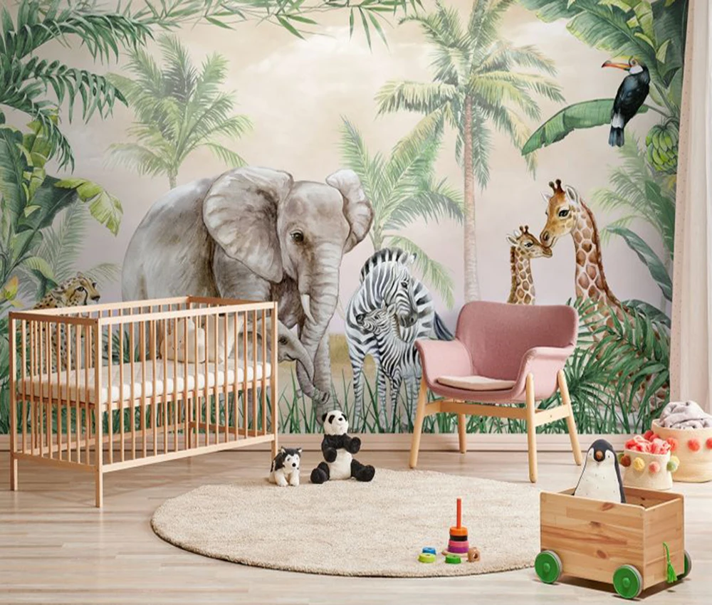 Milofi professional 3D large wallpaper mural hand-painted Nordic forest small animal illustration children background wall 5