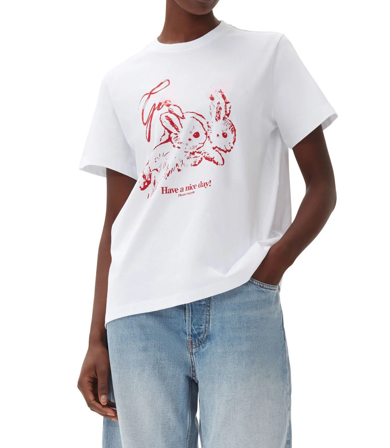 

Женская хлопковая футболка с коротким рукавом, круглым вырезом и принтом