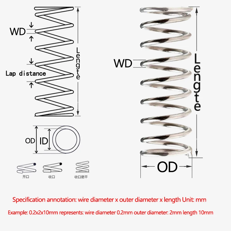 10pcs/Lot 0.2mm 0.3mm 0.4mm Micro Small Compression Spring OD 2/3/4/5/6/7/8/9/10mm Length 5mm to 50mm compression springs