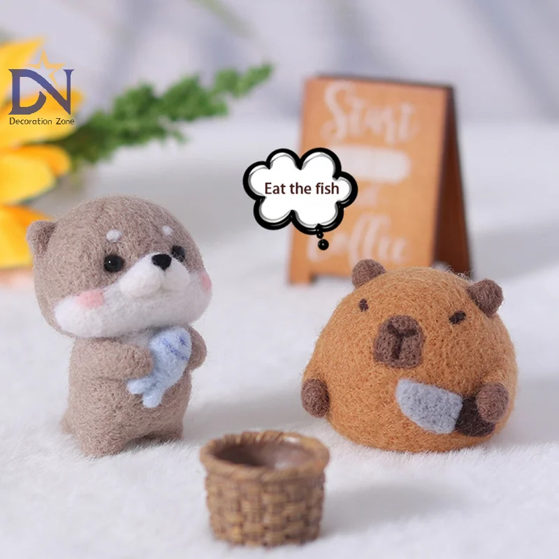 

Poke Wool Felt Handmade DIY Doll Cute Chubby Capybara Gray Fish Beginner Material Kit Plush Toys Desktop Decorations