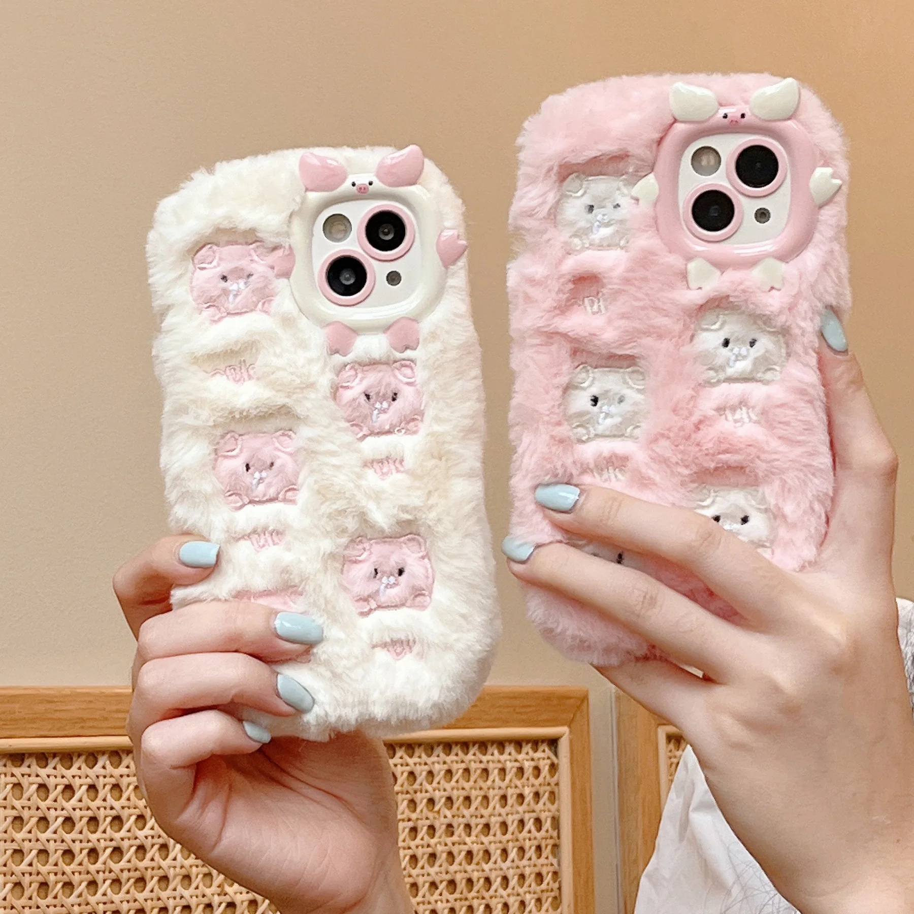 

Cute Pig Cloud Bow Pattern Phone Case For iPhone 15 14Plus 13 12Pro Max iPhone 11 Fashion Plush Embroidery Anti-fall Shell Funda