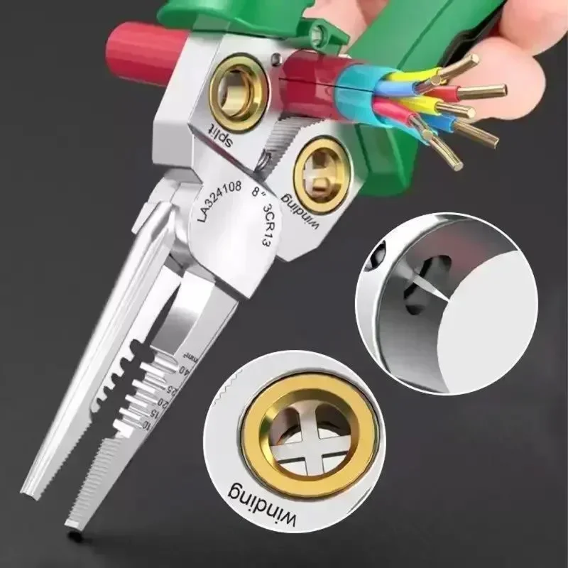 Multifunctional Wire Stripping Scissors Stainless Steel Nonslip Wire Stripping Pliers Cable Cutters Electrician Measuring Pliers 2