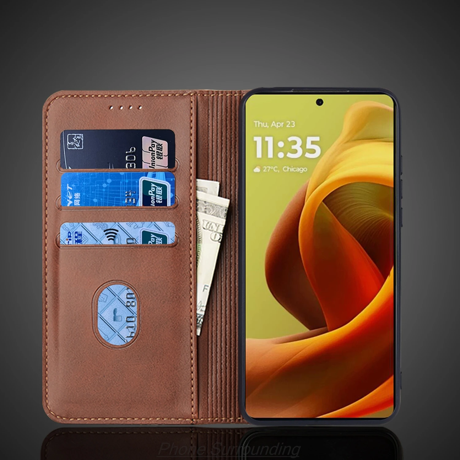 Leather Flip Wallet Case with Card Holder & Magnetic Closure – Universal Smartphone Cover