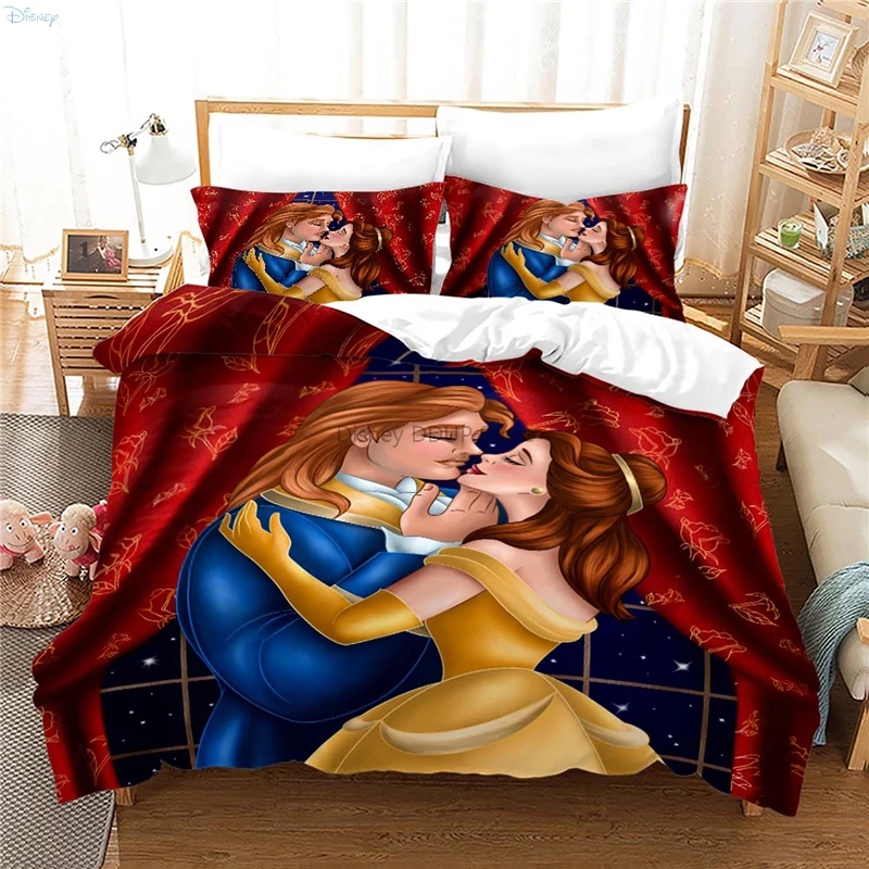 Beauty and The Beast Cartoon Bedding Set Twin Full Queen King Size Comforter Cover Set with Pillowcase Adult Kids Duvet Covers