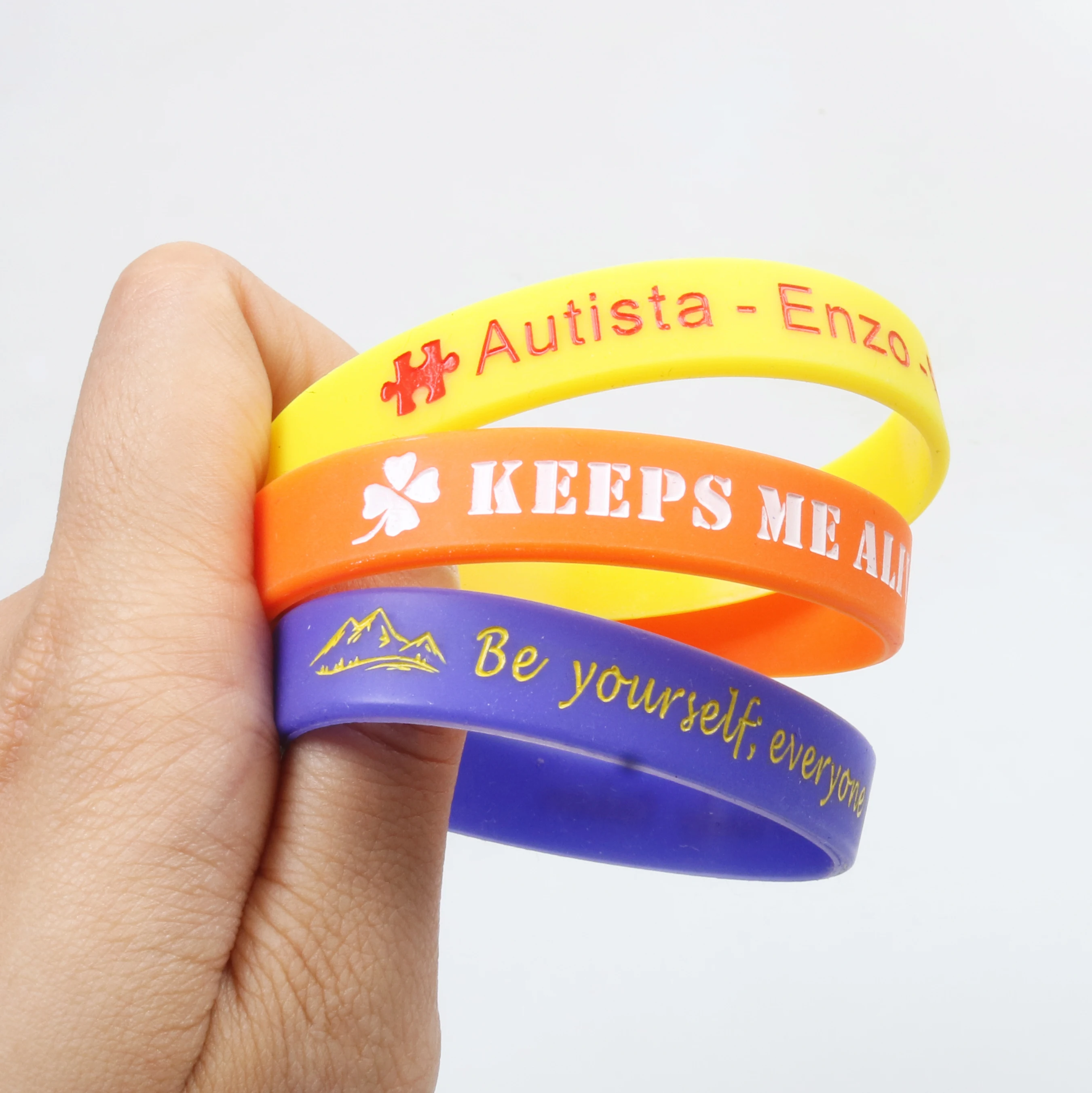 thumbnail image 2 of 5-10000 Pcs Custom Silicone Wristbands Bulk With Your Text, Clipart, Personalized 1/2 Inch Rubber Bracelets For Motivation, Events, Gifts, Support, Fundraisers, Awareness (6.Solid Color With Icons 2 of 13